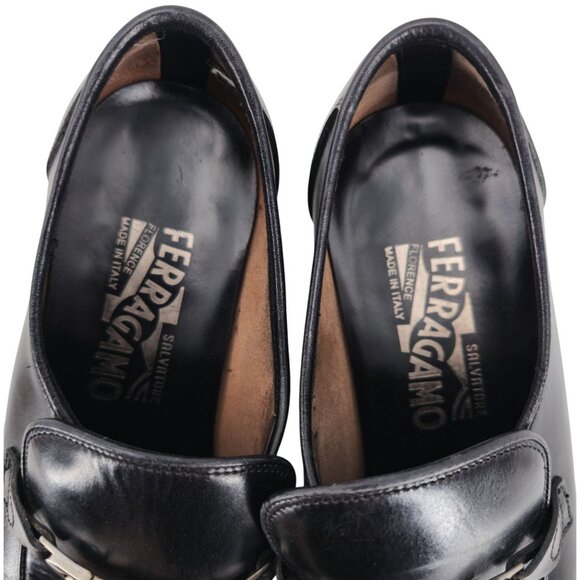 Salvatore Ferragamo Italy Men 6 Black Leather Dress Shoes Square-toe Bit Loafers - Picture 5 of 12